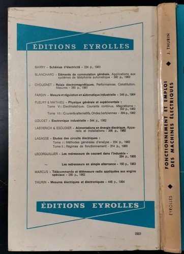FONCTIONMENT ET EMPLOI DES MACHINES ELECTRIQUES di Jacques Thurin 1964 …