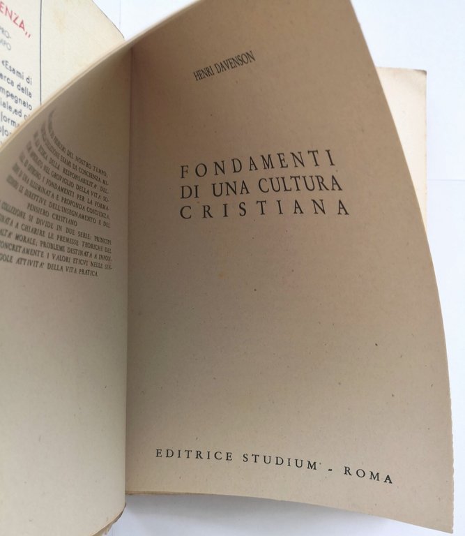 FONDAMENTI DI UNA CULTURA CRISTIANA Henri Davenson 1948 Editrice Studium …