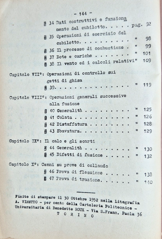 FONDERIA DELLA GHISA di Occella Raviola 1953 Politecnica Universitaria Libro