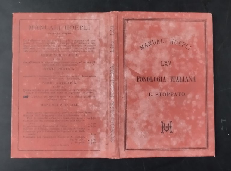 FONOLOGIA ITALIANA di Lorenzo Stoppato 1887 Hoepli Libro manuale