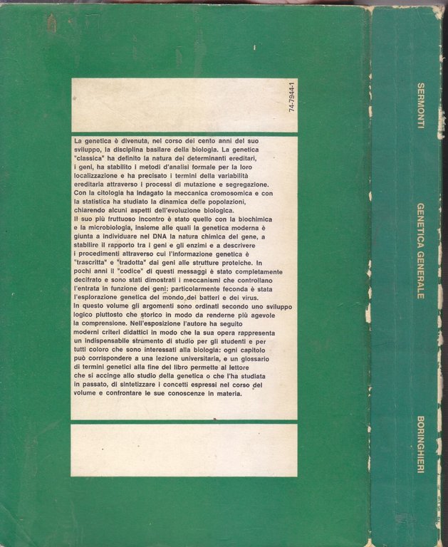 GENETICA GENERALE di Giuseppe Sermonti 1971 Boringhieri libro manuale università