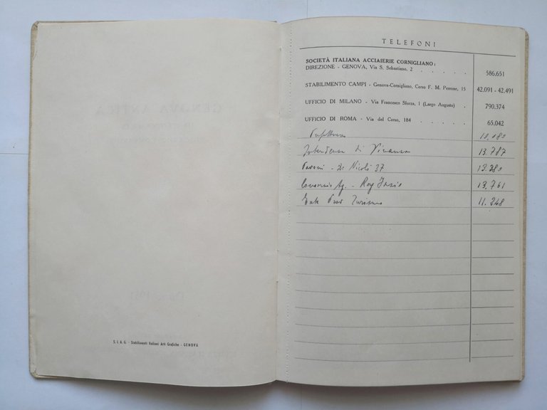 GENOVA ANTICA 1951 Società Italiana Acciaierie Cornigliano libro agenda