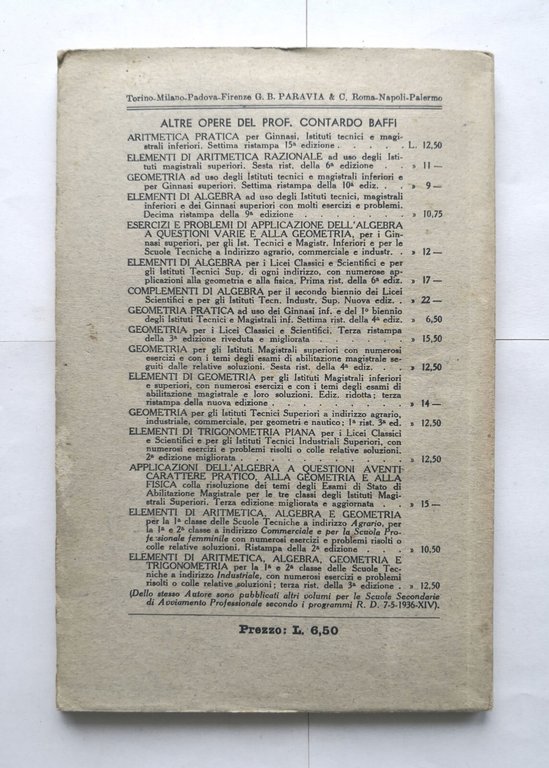 GEOMETRIA PRATICA di Contardo Baffi 1939 Paravia Libro manuale scolastico