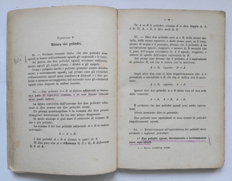 GEOMETRIA SOLIDA PIANA ELEMENTI DI ARITMETICA RAZIONALE di Contardo Baffi …