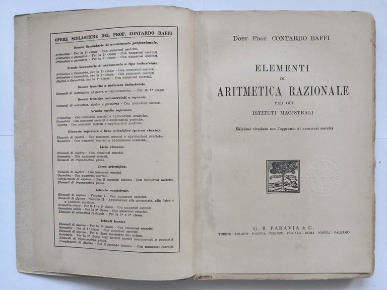 GEOMETRIA SOLIDA PIANA ELEMENTI DI ARITMETICA RAZIONALE di Contardo Baffi …