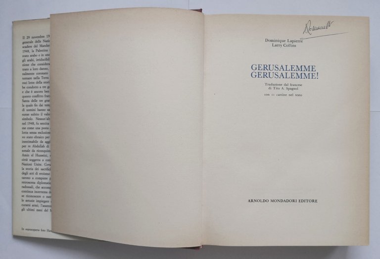 GERUSALEMME di Dominique Lapierre Larry Collins 1972 Mondadori Libro ebrei …