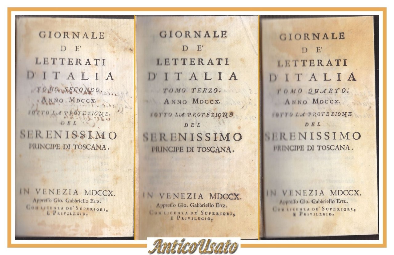 GIORNALE DE LETTERATI D'ITALIA Tomi 2 - 3 - 4 …