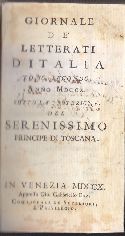 GIORNALE DE LETTERATI D'ITALIA Tomi 2 - 3 - 4 …