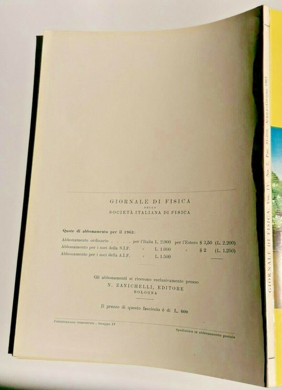 GIORNALE DI FISICA della società italiana 1963 anno VII numero …