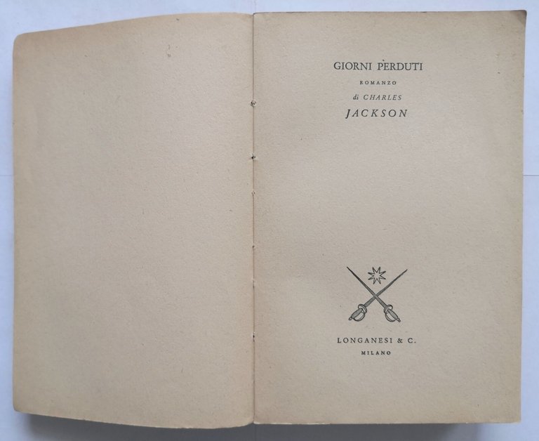 GIORNI PERDUTI romanzo di Charles Jackson 1946 Longanesi Libro
