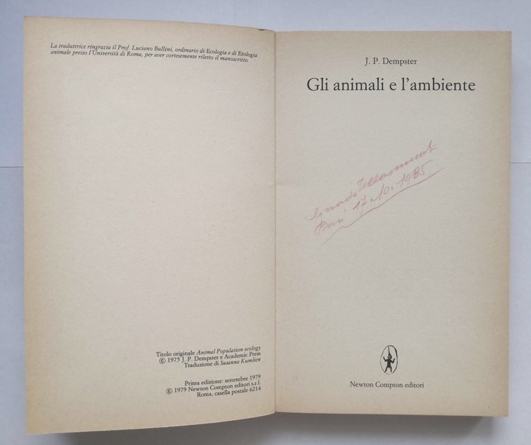 GLI ANIMALI E L'AMBIENTE di Dempster 1979 Newton Compton Libro …