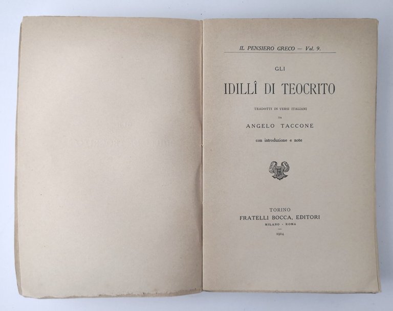 GLI IDILLI DI TEOCRITO tradotti da Angelo Taccone 1914 Fratelli …