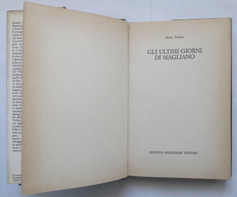 Gli Ultimi Giorni Di Magliano Mario Tobino 1982 I edizione …