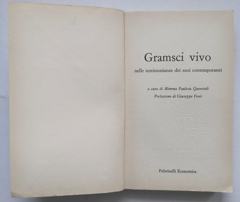 GRAMSCI VIVO le testimonianze dei suoi contemporanei 1977 Feltrinelli Libro