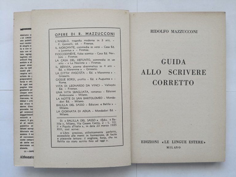 GUIDA ALLO SCRIVERE CORRETTO di Ridolfo Mazzucconi 1936 cultura linguistic …