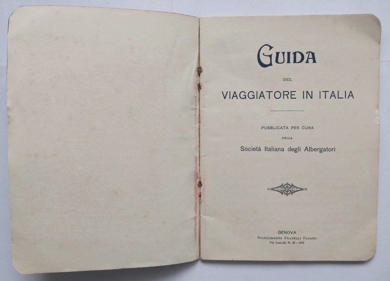 GUIDA DEL VIAGGIATORE IN ITALIA Societa Italiana degli Albergatori libro …