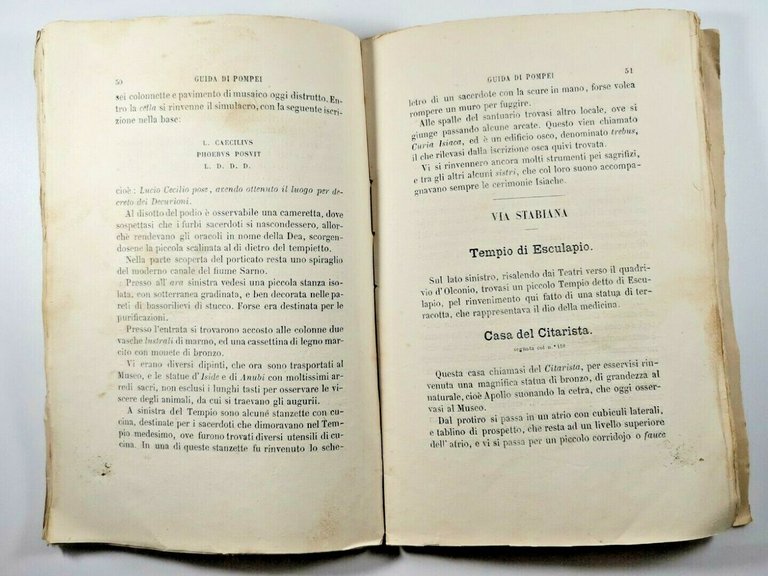 GUIDA DI POMPEI con PIANTA TOPOGRAFICA scavi 1869 Napoli libro …