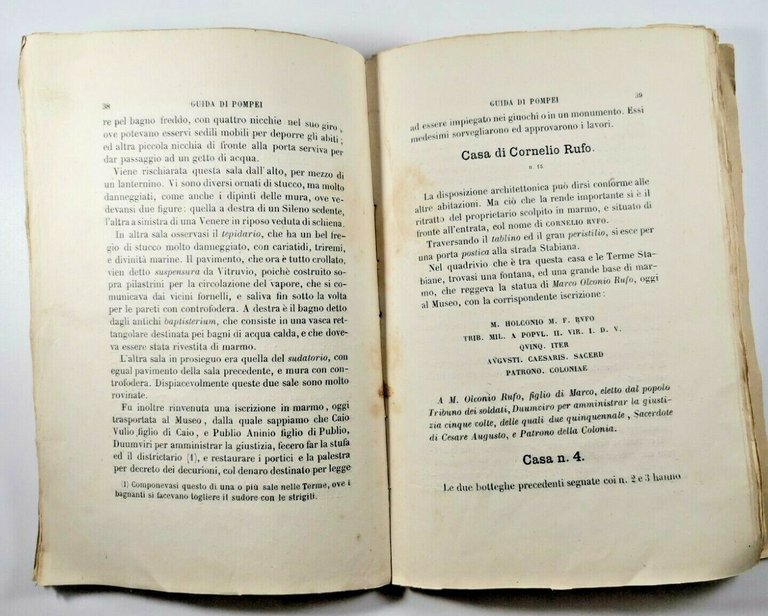 GUIDA DI POMPEI con PIANTA TOPOGRAFICA scavi 1869 Napoli libro …