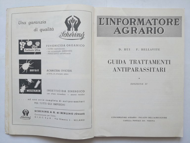 GUIDA TRATTAMENTI ANTIPARASSITARI di Rui e Bellavite 1957 libro manuale …