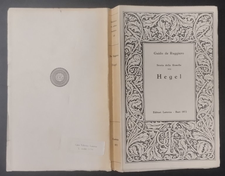 HEGEL di Guido De Ruggero 1972 Laterza Libro storia della …