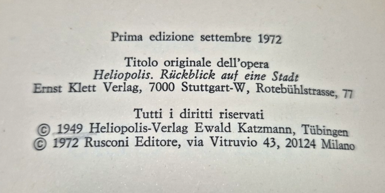 HELIOPOLIS di Ernst Junger 1972 Rusconi I edizione settembre Libro …