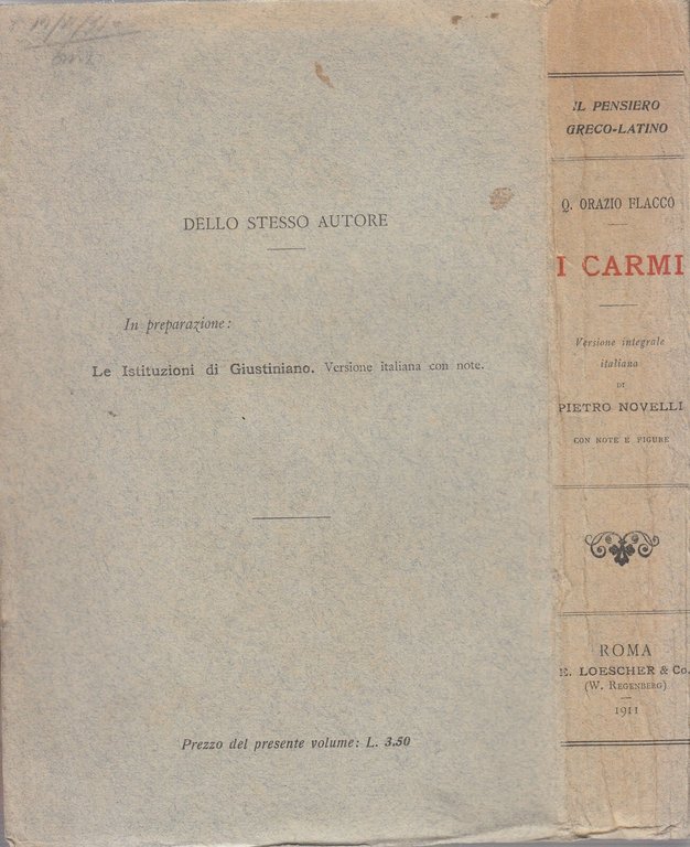 I CARMI di Orazio Flacco 1911 versione integrale Loescher Libro …
