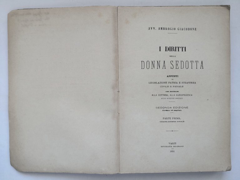 I DIRITTI DELLA DONNA SEDOTTA di Ambrogio Giacobone parte I …
