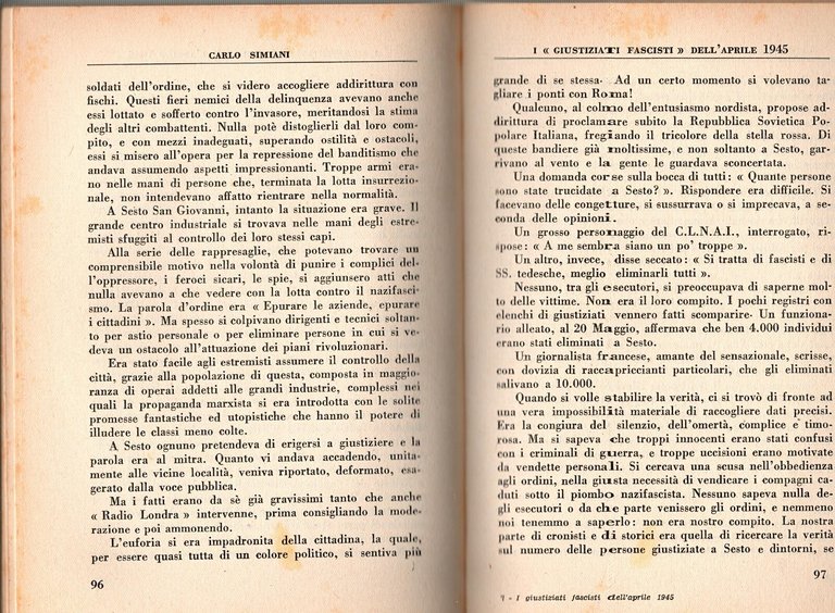I GIUSTIZIATI FASCISTI DELL'APRILE 1945 di Carlo Simiani 1949 edizi …