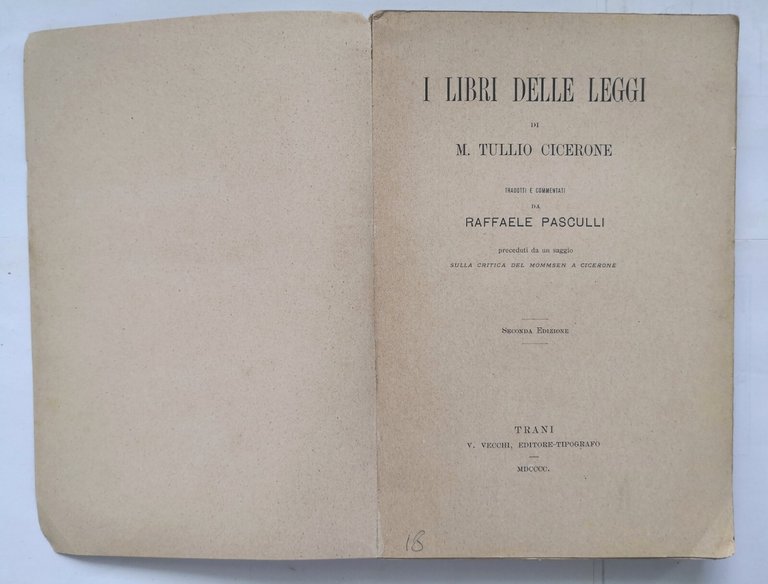 I LIBRI DELLE LEGGI di Marco Tullio Cicerone 1900 Vecchi …