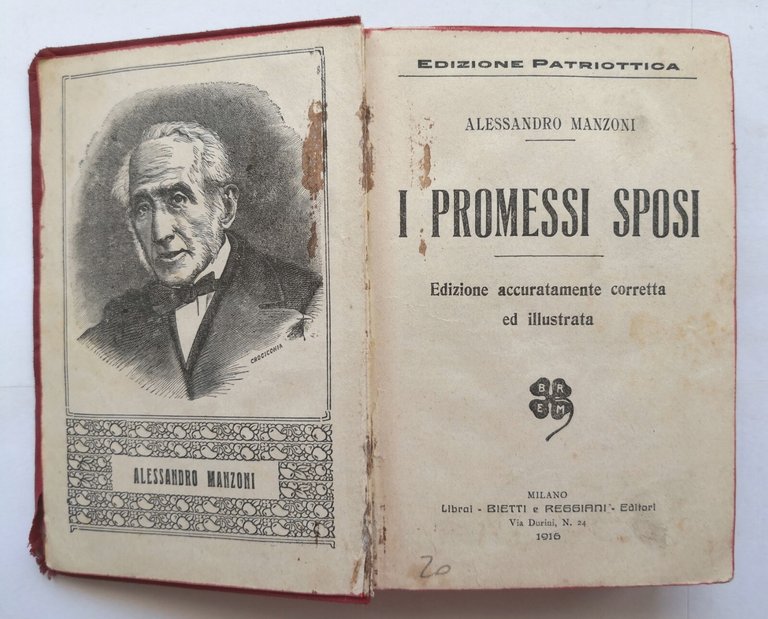 I PROMESSI SPOSI di Alessandro Manzoni 1916 Bietti Libro copertina …