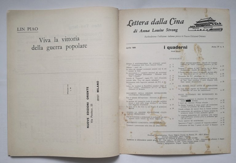 I QUADERNI Numero 4 febbraio 1969 Nuove Edizioni Oriente rivista …