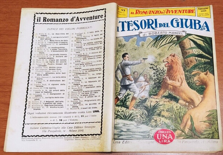 I TESORI DEL GIUBA di Roberto Mandel 1928 Sonzogno romanzo …