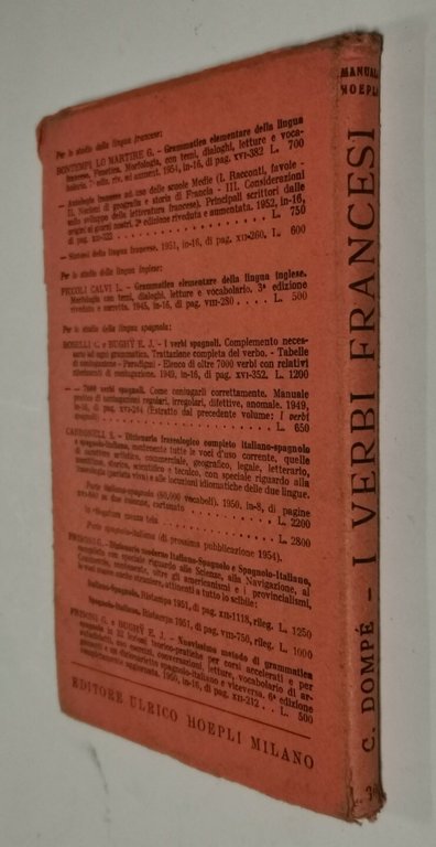 I VERBI FRANCESI di Carlo Dompé 1954 Hoepli Regolari irregolari …