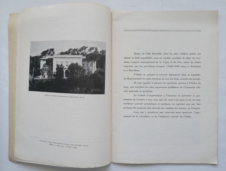 III CONGRESSO INTERNAZIONALE DELLA VITE E DEL VINO Roma ottobre …