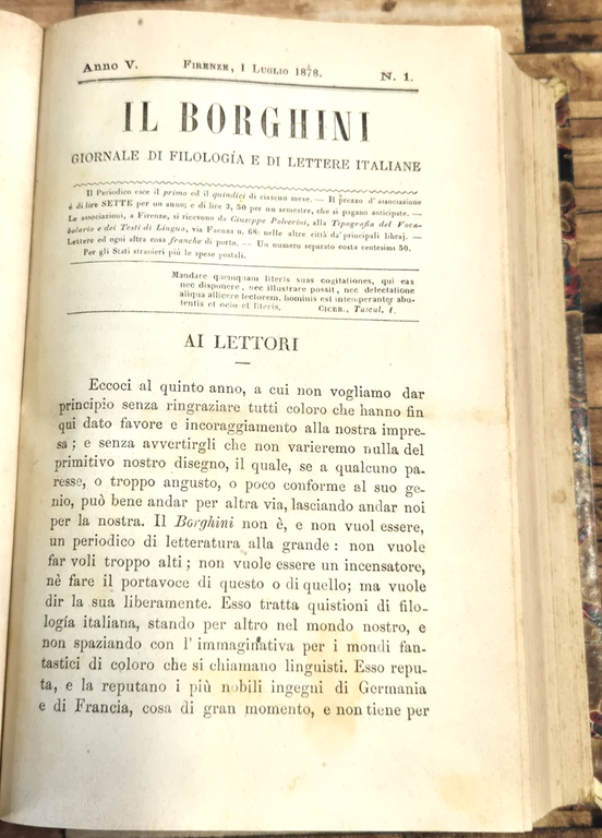 IL BORGHINI Giornale Filologia Lettere Italiane di Fanfani Arlia 1878 … | Immagine Gallery 4