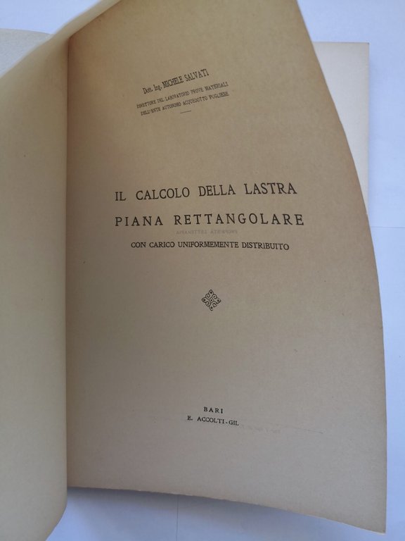 IL CALCOLO DELLA LASTRA PIANA RETTANGOLARE di Michele Salvati 1936 …