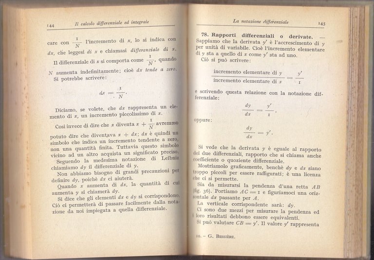 IL CALCOLO DIFFERENZIALE ED INTEGRALE di Gustavo Bessiere 1943 Hoepli …