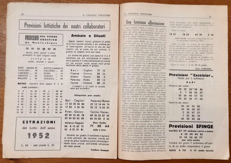 IL CALCOLO VINCITORE rivista di statistica applicata ai giochi Lotto …