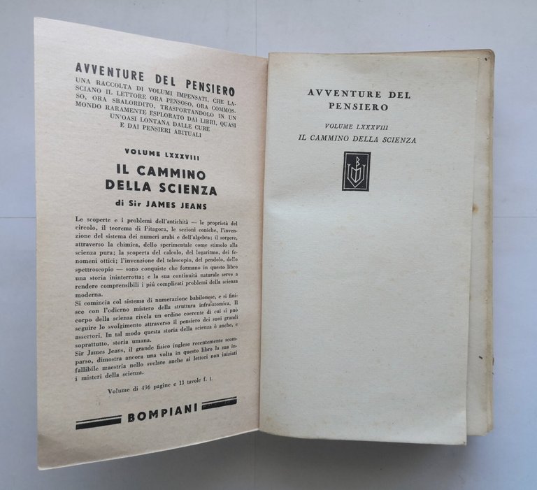 IL CAMMINO DELLA SCIENZA di James Jeans 1953 Bompiani libro