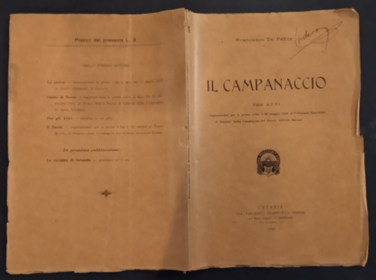 IL CAMPANACCIO tre atti di Francesco De Felice 1920 Giannotta …
