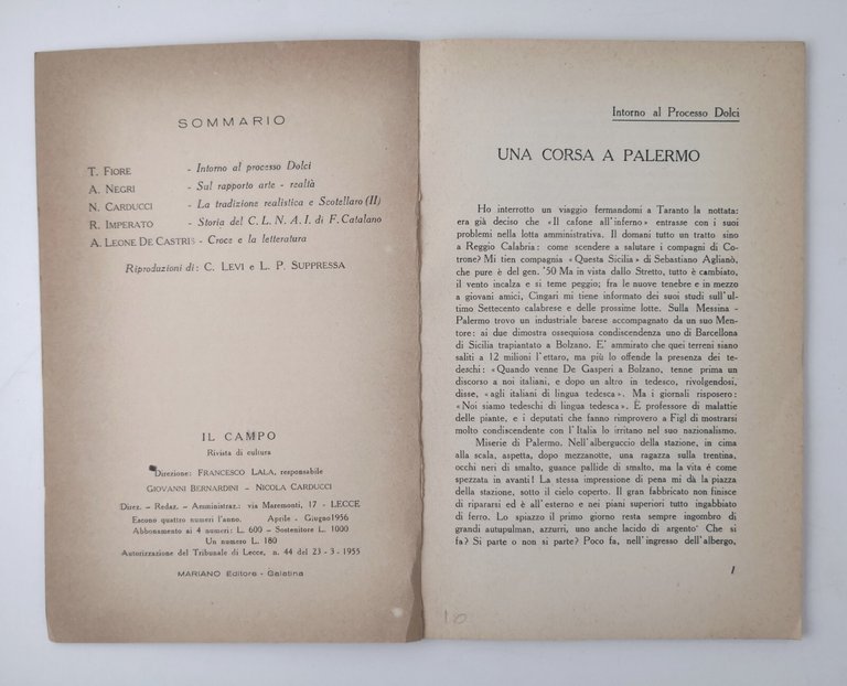 IL CAMPO rivista di cultura Numero 6 1956 Mariano Tommaso …