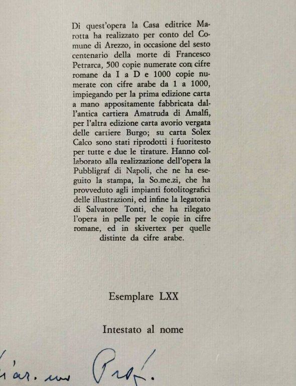 IL CANZONIERE di Francesco Petrarca 1974 Marotta libro edizione limitata …