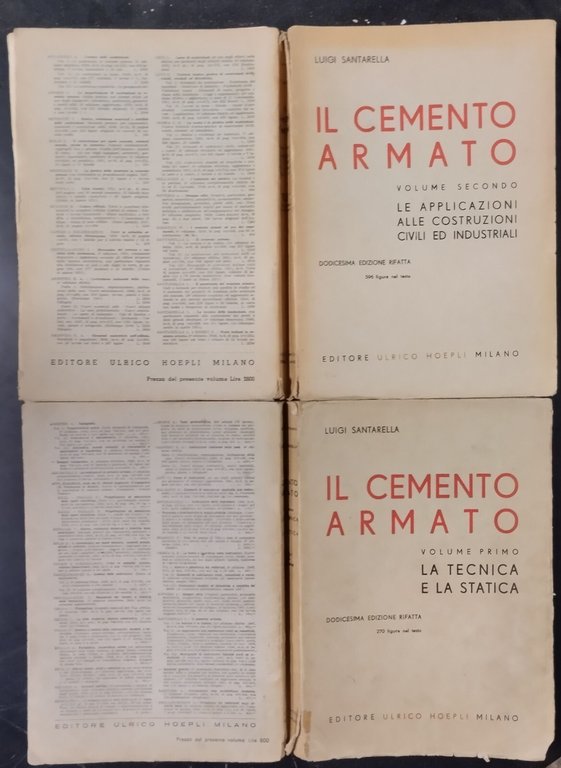 IL CEMENTO ARMATO 3 VOLUMi di Luigi Santarella 1948 Hoepli …