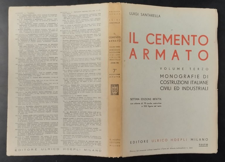 IL CEMENTO ARMATO 3 VOLUMi di Luigi Santarella 1948 Hoepli …