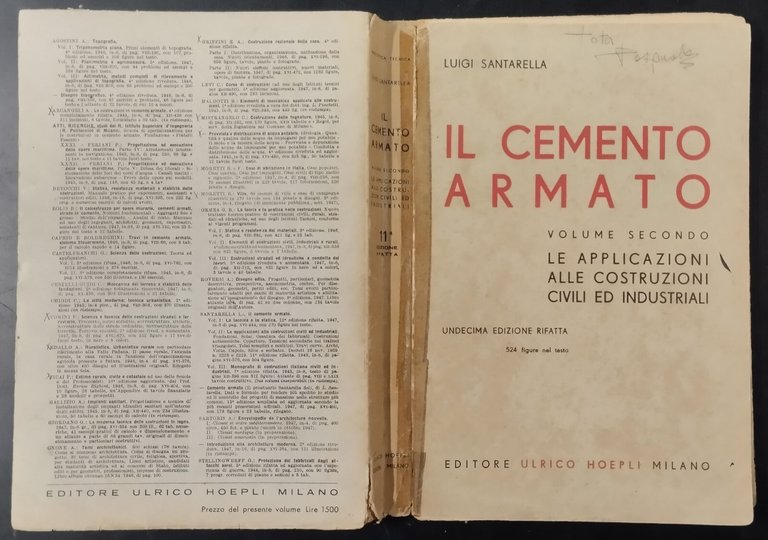IL CEMENTO ARMATO di Luigi Santarella Volume 2 1948 Hoepli …