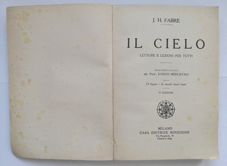 IL CIELO di J H Fabre Sonzogno Libro astronomia letture …