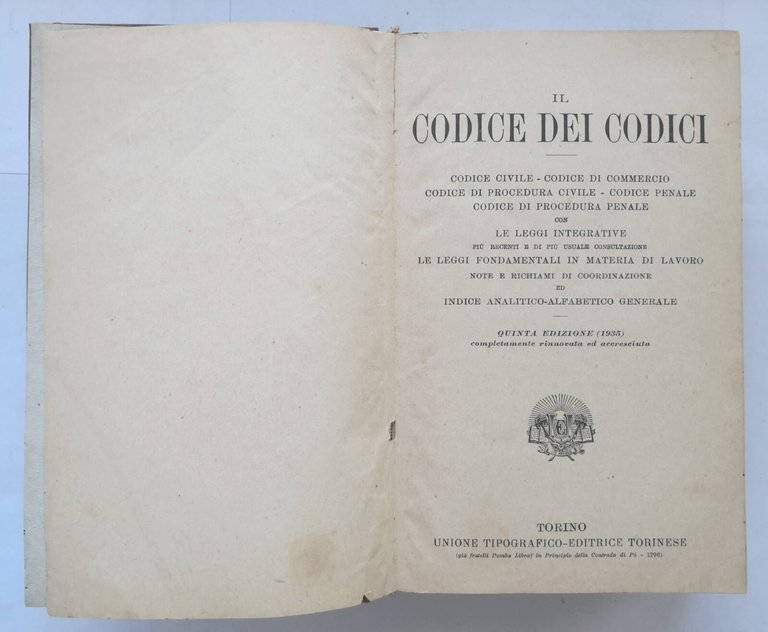 IL CODICE DEI CODICI 1935 UTET civile commercio penale procedura …