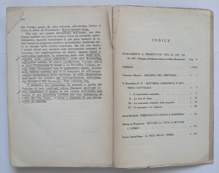 IL COMUNISMO E I CRISTIANI 1947 Morcelliana Libro Mauriac Ducattillon …