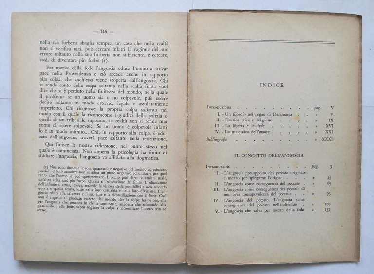 IL CONCETTO DELL'ANGOSCIA di Soeren Kierkegaard 1960 Paravia Libro filosofia