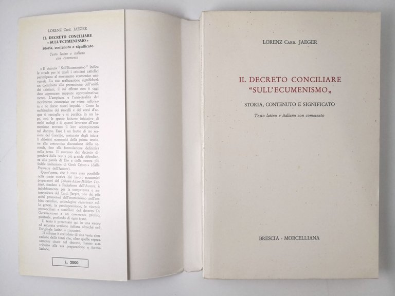 IL DECRETO CONCILIARE SULL'ECUMENISMO di Lorenz Jaeger 1965 Morcelliana Libro